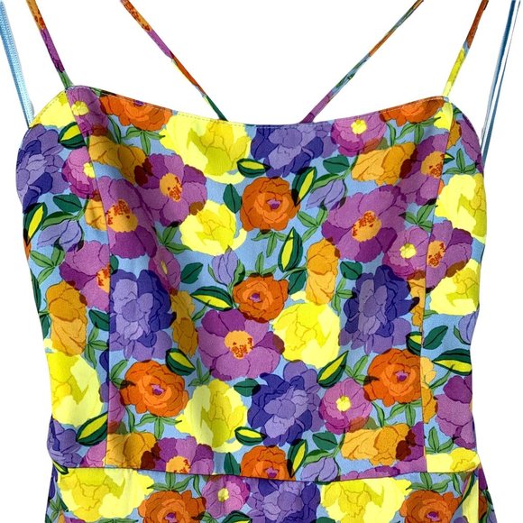 NWT Women's Zara Floral Print Mini Purple Open Strappy Back Dress Size XL - Picture 2 of 12